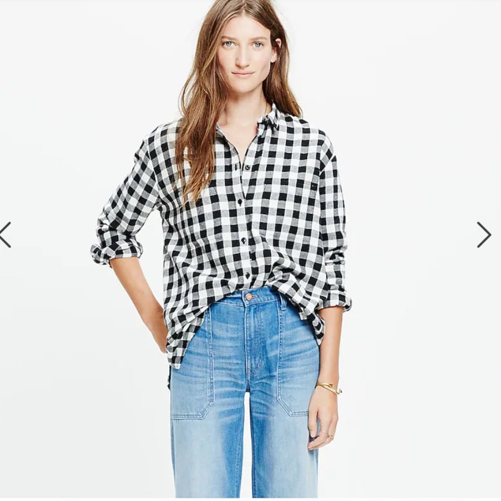 Madewell Flannel Oversized Button Down Boyshirt in Buffalo Check Sz XS B&W